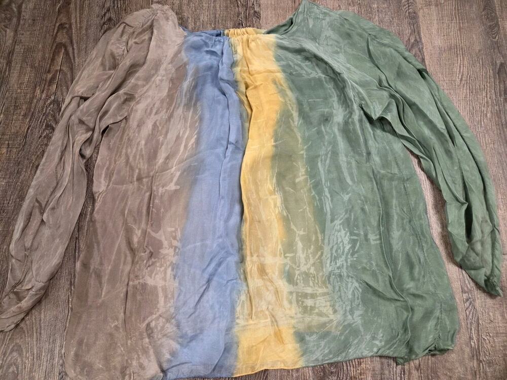 Belle France 100% Silk Watercolor Loose Fit Flowy color block Top Women’s Size M
